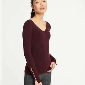 NWT Ann Taylor v-neck pearl cuffed sweater